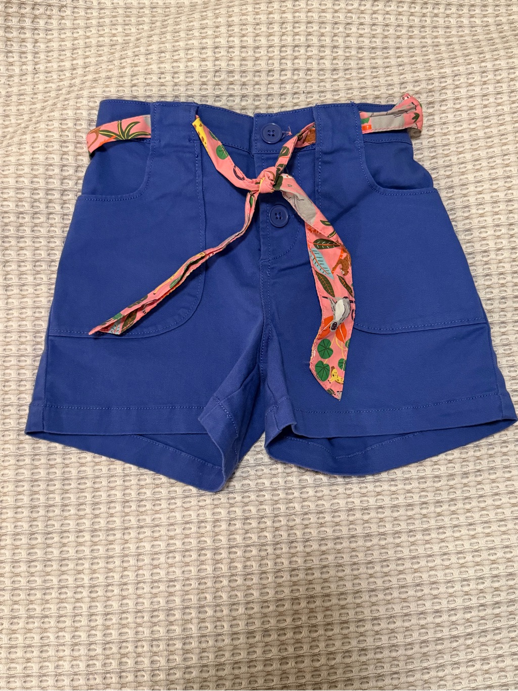 Boden Blue Girls Shorts With Colorful Animal Printed Belt Tie